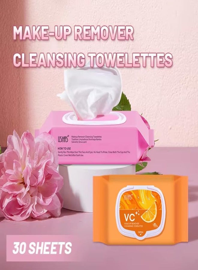 USHAS Makeup Remover Cleansing Towelettes, Vitamin C, Rose and Collagen, 30 Count (Rose) - Image 3